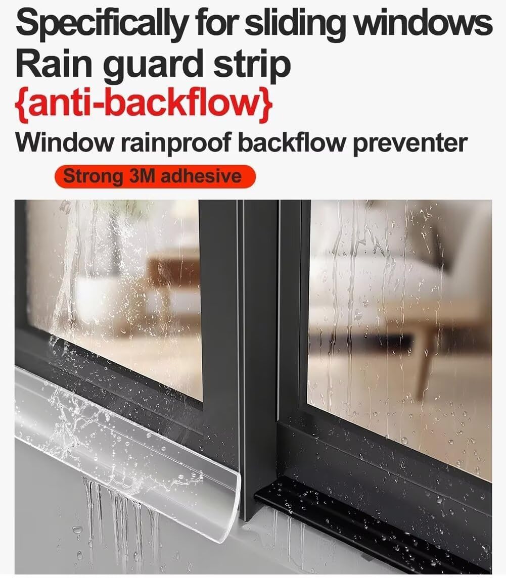 300cm Barrera de Lluvia Autoadhesiva para Ventanas - Deflector de Lluvia Puerta Flexible for Ventanas, Flexible y Cortable Barra De Goma Impermeable para Burlete Ventan