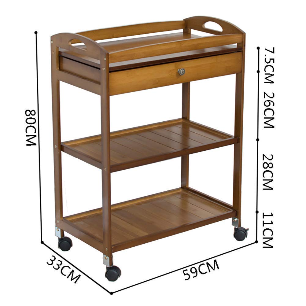 Carrello su ruote strumento 3 livelli Medical Utility Cart con cassetto portaoggetti, carrello da cucina per hotel, carrello da cucina in bambù, strumento per carrello da salone di bellezza