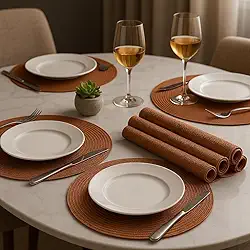 Kit 6 Peças Jogo Americano Redondo, 38cm, Decorativo para Mesa, Cozinha e Jantar Para Mesa Posta Elegante, Souplast, Café da Manhã e Lanches (BROWNIE MODERNO)