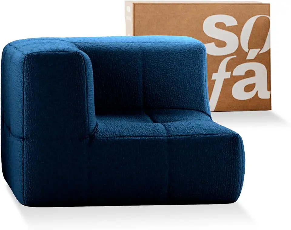 Sofá na Caixa modular 1 lugar em Boucle (Azul, Canto)