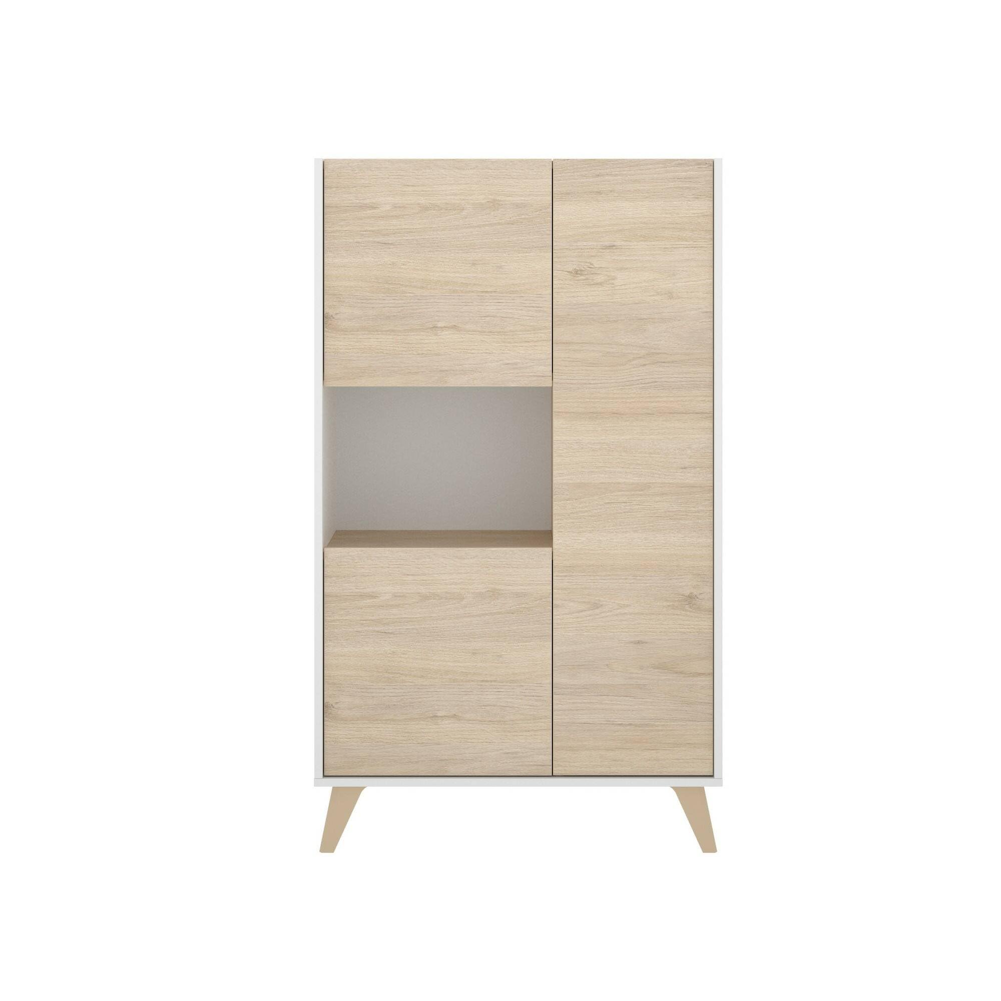 Dmora - Credenza Boario, Buffet alto da soggiorno, Madia moderna da salotto a 3 ante, 81x43h135 cm, Rovere e Bianco