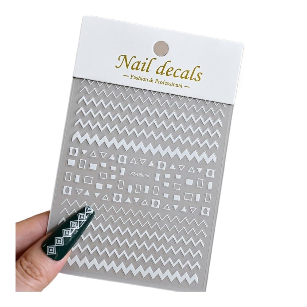 12Pcs 3D White French Nail Stickers, Self-Adhesive Geometric Decals for DIY Nail Manicure(NKS358-04-03)