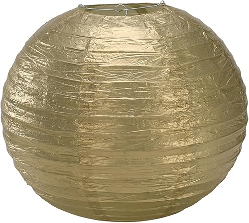 Miniatura 2 de Faroles de papel redondos de papel, faroles decorativos para bodas, cumpleaños, fiestas y eventos, 16 pulgadas, 5 paquetes (dorado)