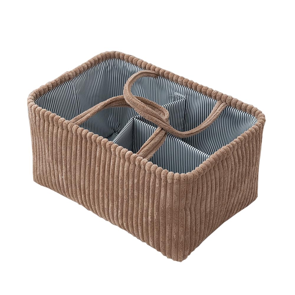 MOMIGO Baby Diaper Caddy Organizer - Stylish Weaving Nursery Storage Basket for Diapers and Baby Wipes, Diaper Stacker Car Organizer, newborn nursery Gift (Brown)