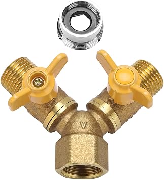 1/2 Inch Water Hose Splitter Washing Machine Splitter G1/2"BSPP Brass Garden Irrigation 2 Way Double Tap Hose Adapter Dual Faucet Connector