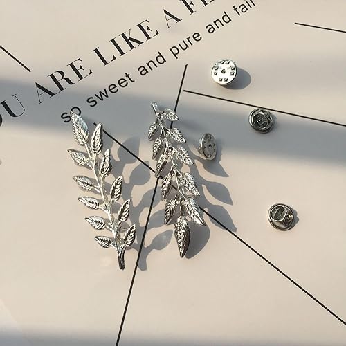 Miniatura 2 de Broche de traje para caballeros, broche simple y elegante con cuello de doble hoja, broche de planta de oro y plata, Metal Esmalte