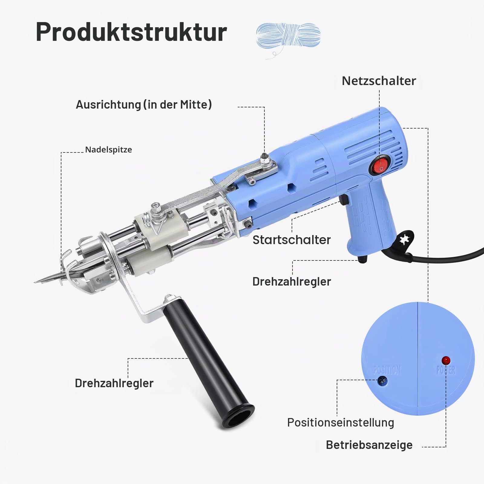 Tufting Gun 2 in 1, Aomdom Pistole Tufting Gun 5-40 Schritte Tufting Gun Kit 7-21 mm Elektrische Tufting Machine für Handwerk Teppich Kleidung DIY Geschenk