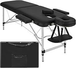 TecTake® Lettino Massaggio 2 Zone, Portatile, Regolabile, Imbottitura Comfort, Poggiatesta Multifunzione, con Borsa per Trasporto Inclusa, Capacità 230 kg - Nero