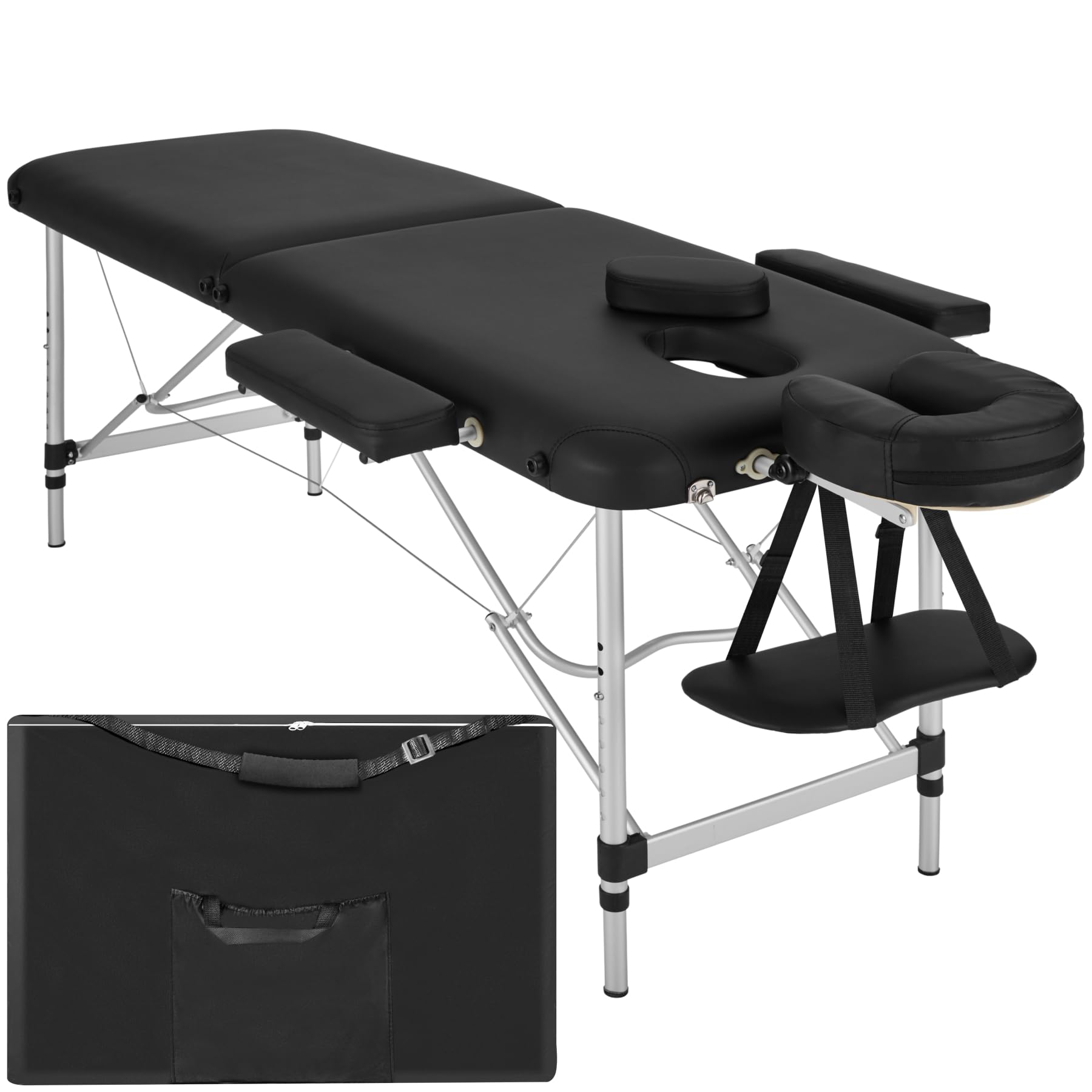 tectake® Table de Massage Pliante Professionnelle 2 Zones Aluminium Cosmetique Lit de Massage Table Esthetique Tatouage Portable avec Repose Bras, Housse de Transport Incluse