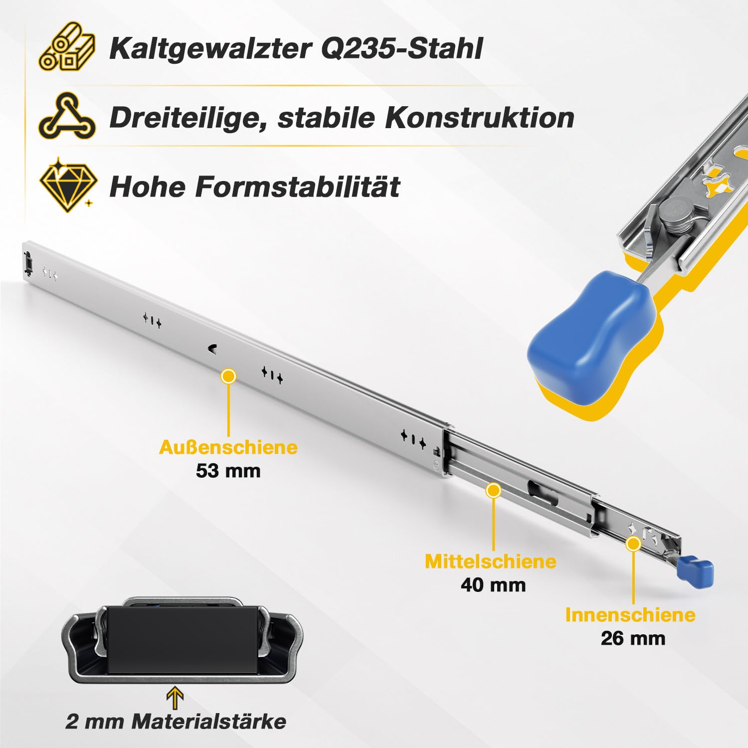 Wyciąg do dużych obciążeń 500 mm pełny wysuw, blokada, do 117 kg, 1