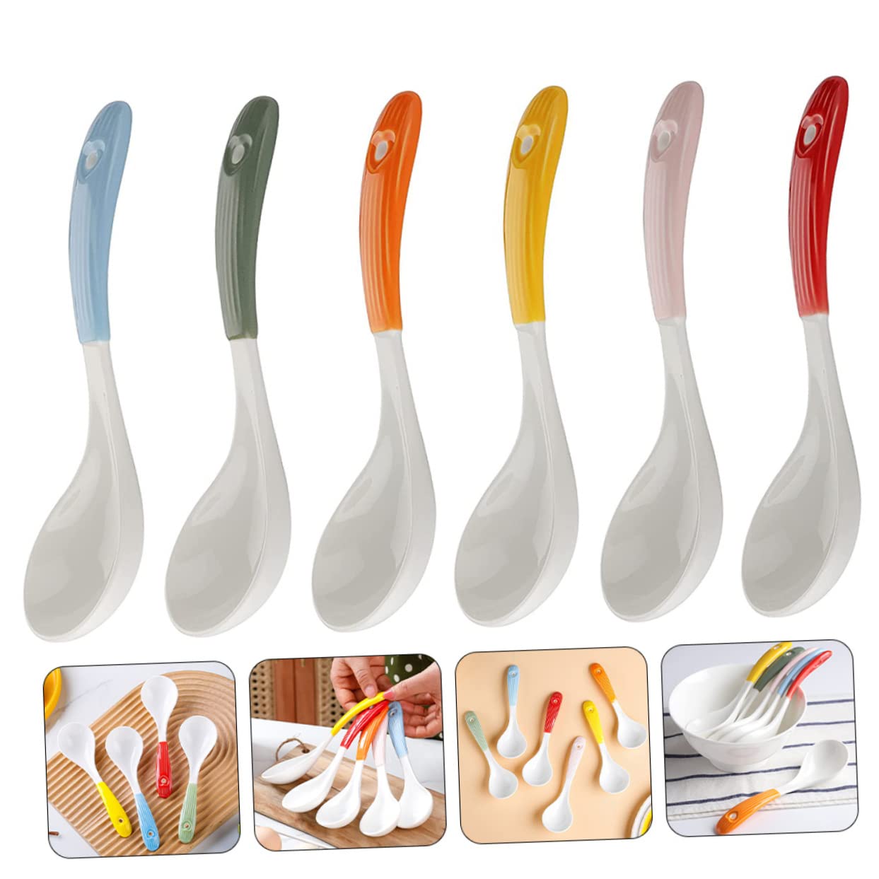 Lot de 6 Cuillères à Soupe en Céramique pour Maison et Restaurant