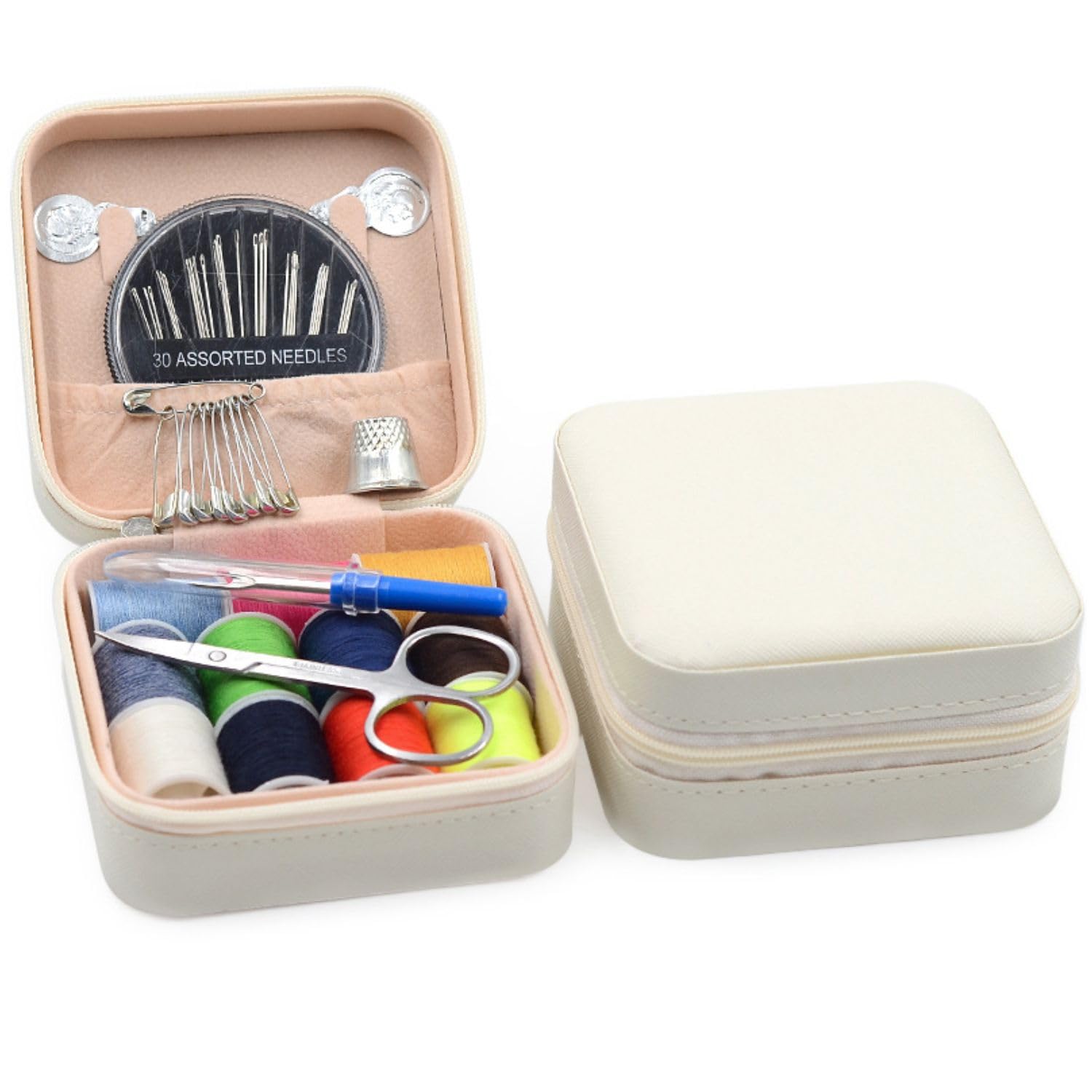 FunBlast Sui Dhaga Kit - Needle and Thread Box, Small & Portable Travel Sewing Kit With Small Scissor, Thread Set, Tailoring Accessories, Emergency Stitching Kit (White)