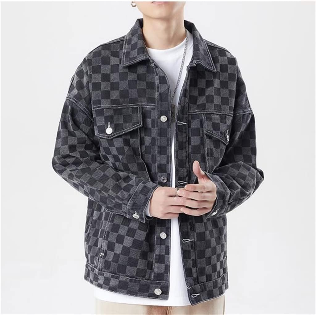 Hong Kong Retro Washed Denim Jacket Male Ruffian Handsome Autumn Loose Lapel Plaid(3XL code)