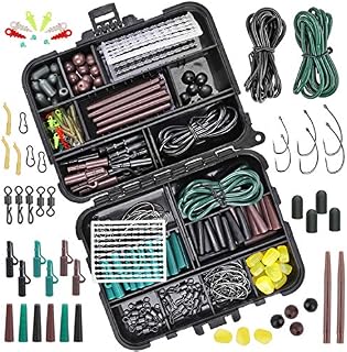 282Pcs Carp Fishing Tackle in Box, Fishing Accessories Kit Include Fishing Hook, Safety Clips Hook, Corn Kernel, Tubing, Rolling Swivel, Fishing Bait Screw, Fishing Bead, Boilie Stops with Tackle Box