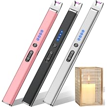 LcFun 3 Pack Candle Lighter Electric USB Rechargeable Plasma Arc Lighters with Safety Lock, Windproof Flameless Long Matches Lighters for Candle, Grill, BBQ, Camping, Gas Stoves Pink,Black,Silver