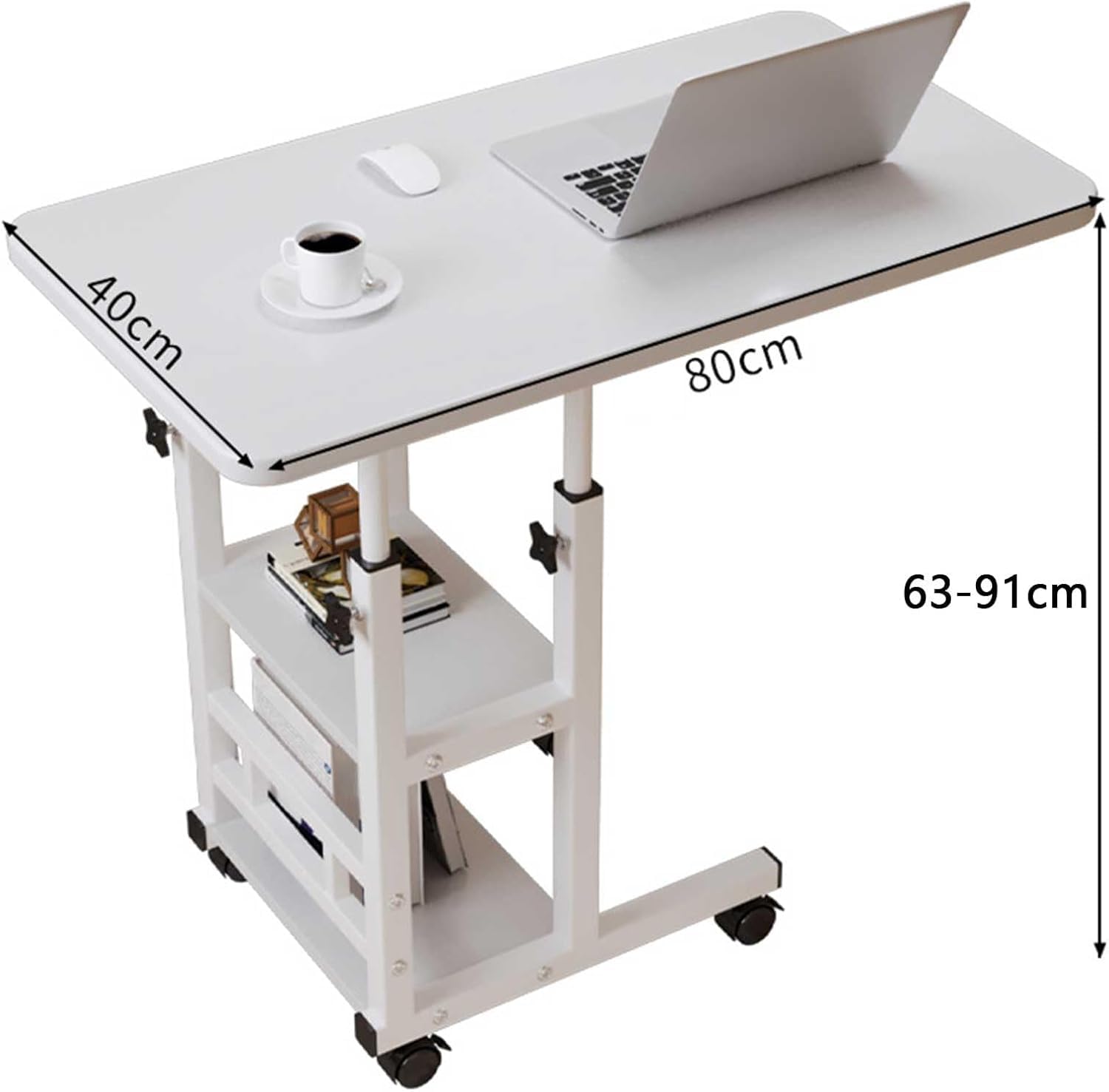 LINCYS Mesa ajustable para cama con ruedas, rango de altura de 23.6 a 33.5 pulgadas y ruedas de bloqueo, escritorio rodante en forma de C para laptop, cama, sofá, silla de ruedas, sala de estar