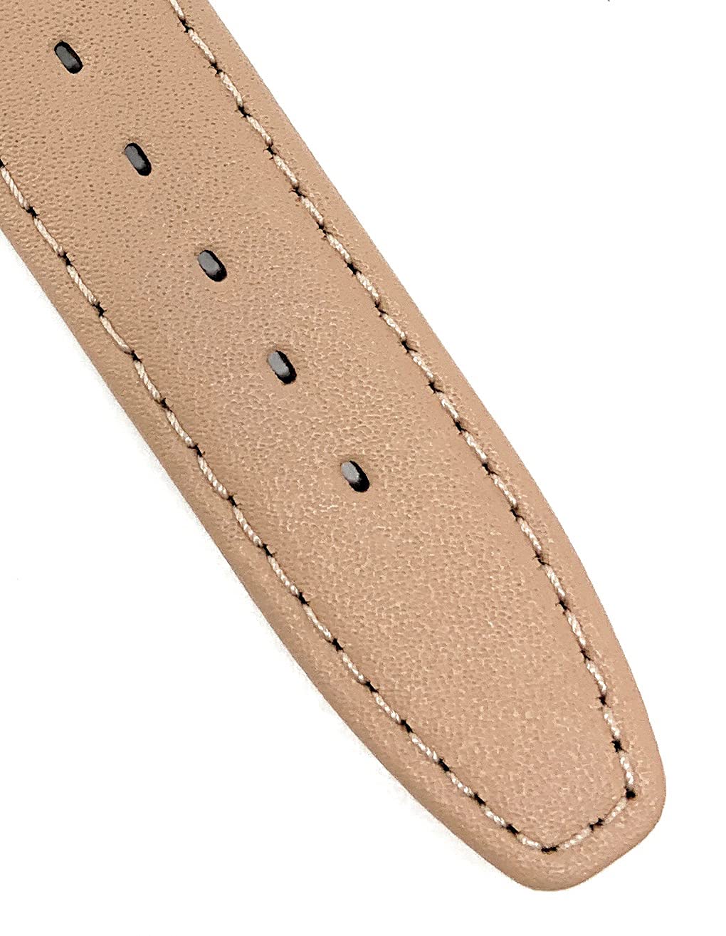 Bandini Extra Long 12mm Womens Leather Watch Band Strap - Beige with Stitching - Classic - Slim - Gold Buckle