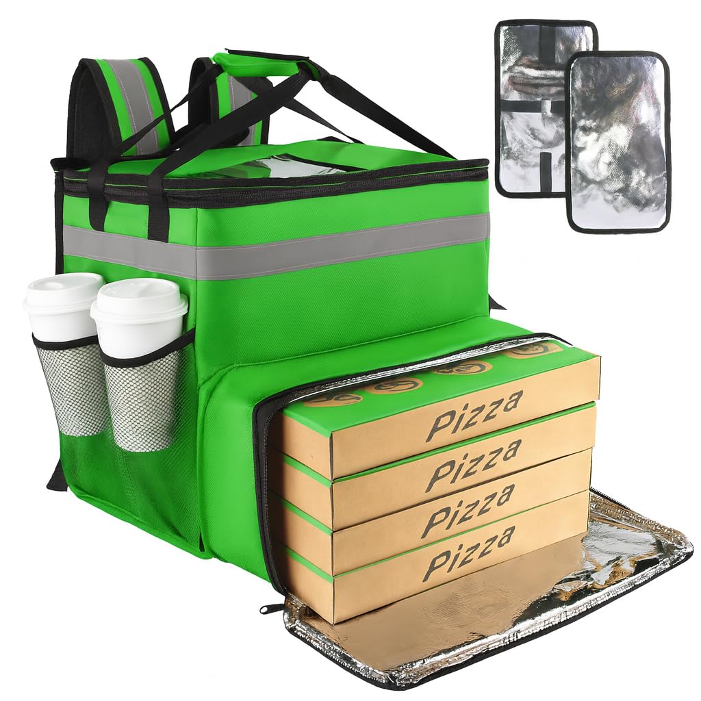 Großer isolierter Rucksack für Doordash/Uber Eeats, erweiterbare Kühltaschen für Fahrrad/Motorrad mit reflektierenden Streifen/Getränkehaltern, wiederverwendbare Pizza-Lebensmittel-Liefertasche mit