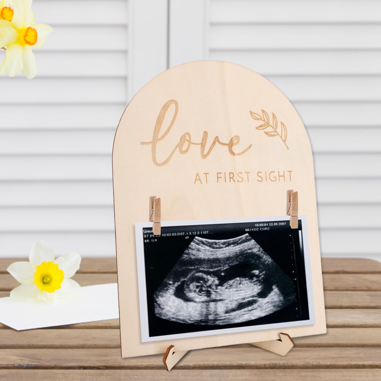 Cadre Photo D'échographie pour Bébé, Souvenir D'annonce de Grossesse en Bois avec Support et Clip Cadeau Révélation du Sexe Journal des Nouveaux Parents et Cadre Photo D'échographie (Style 1)