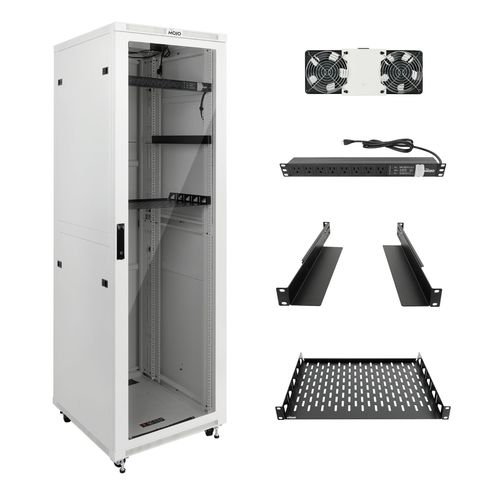 Tecmojo 42U Server Rack Network Cabinet 31.5" D x 23.6" W, Locking Data Cabinet Enclosure for 19" Server, Networking, AV &amp; IT Equipment, Glass Door, White