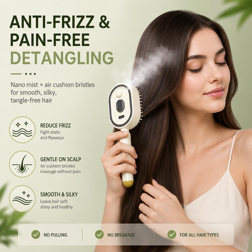 Electric Spray Air Cushion Massage Comb,Masaajero EléCtrico Con Almohadillas De Aire, Cepillo Recargable Para Aceites Esenciales Al Vapor (Purple)