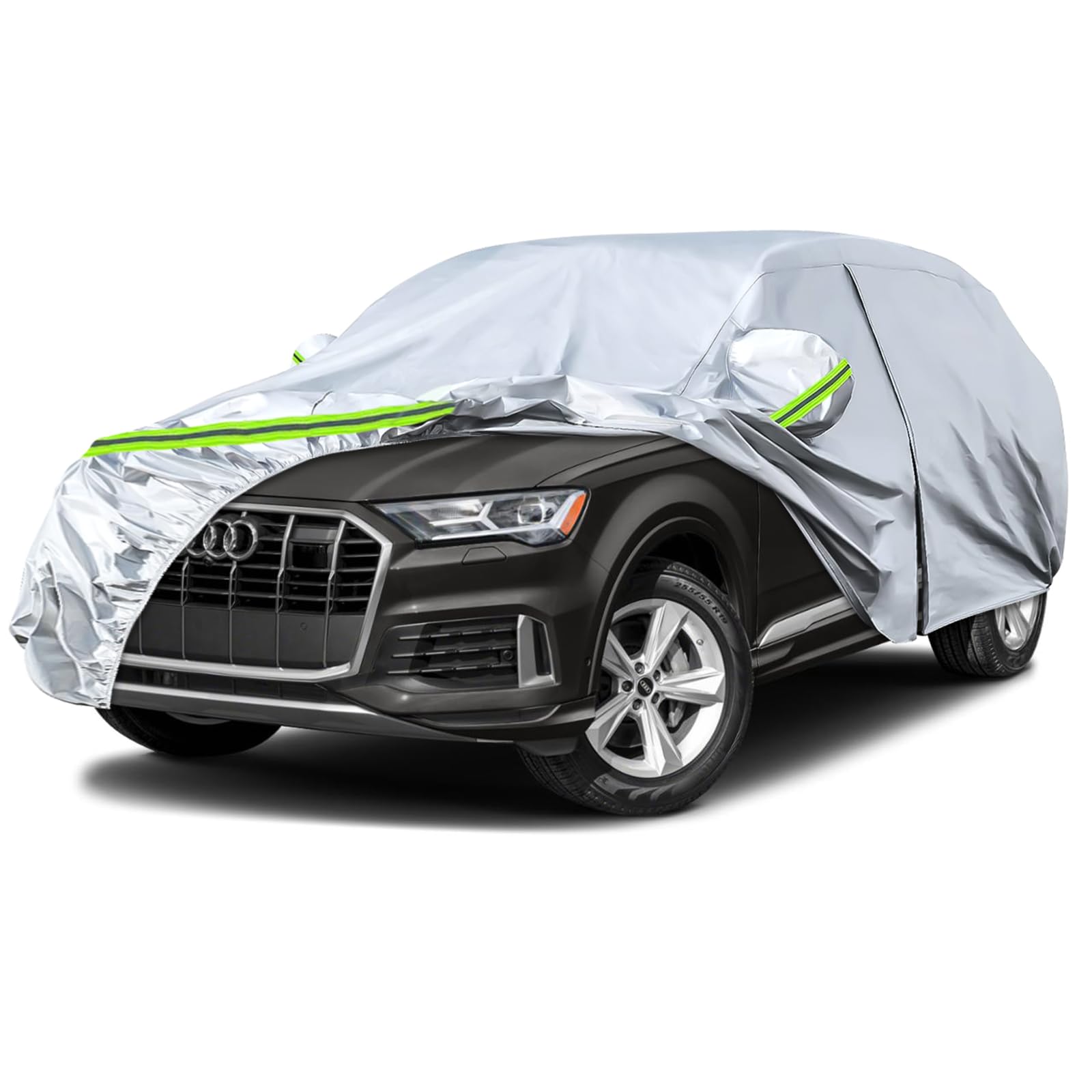 6 Layers Silver Waterproof Car Covers Replace for 2006-2026 Audi Q7/SQ7 | Heavy Duty All Weather Car Cover with Cotton Liner, Zipper Door, Windproof Bands for Snow Rain Dust Protection