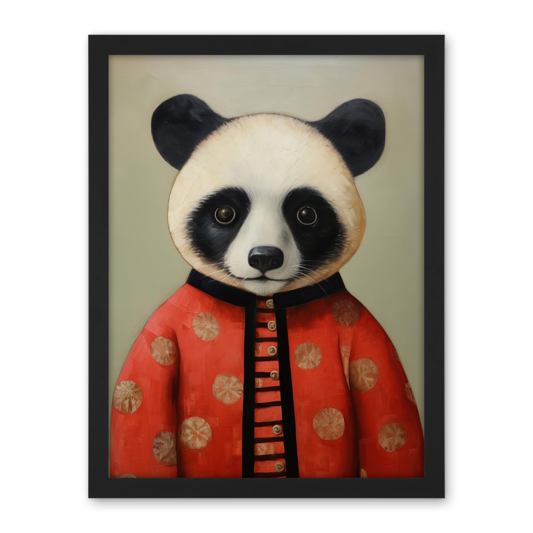 Artery8 Panda Cub in Chinese Uniform Fun Kids Bedroom Artwork Framed Wall Art Print 18X24 Inch