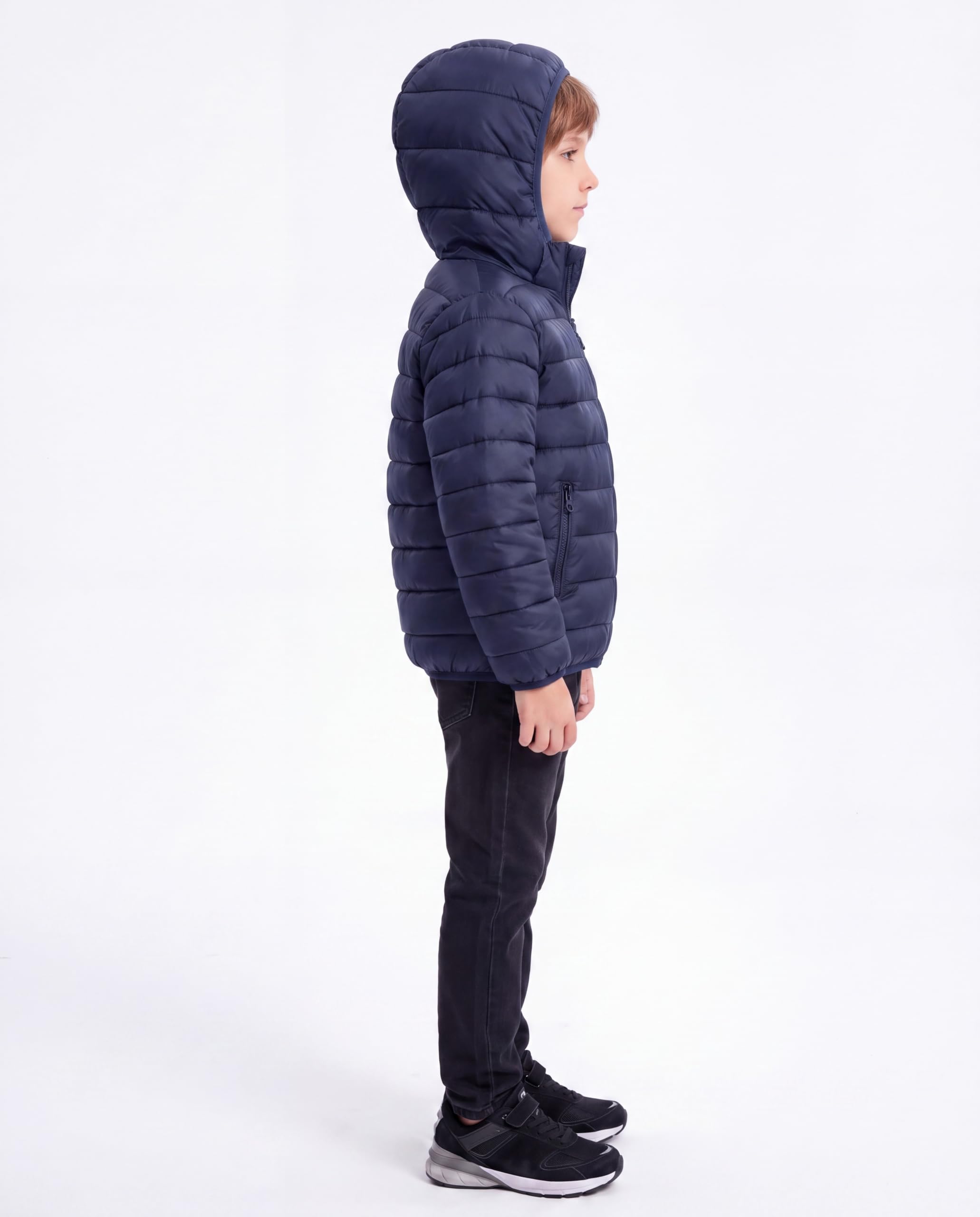 Chaqueta acolchada ligera unisex para niños, abrigo de burbujas plegable con bolsillos con cremallera, con capucha, para adolescentes de 9 a 16 años