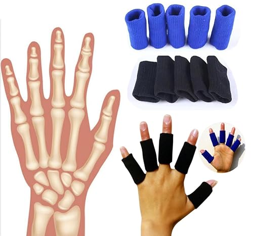 Duxuant 2024MDD01 10 Pcs Black Finger Protector Sleeve Elastic Compression Finger Support Brace Sports Aid Arthritis Band Wraps For Basketball Tennis,Baseball Cricket Volleyball Badminton Boating thumb #4