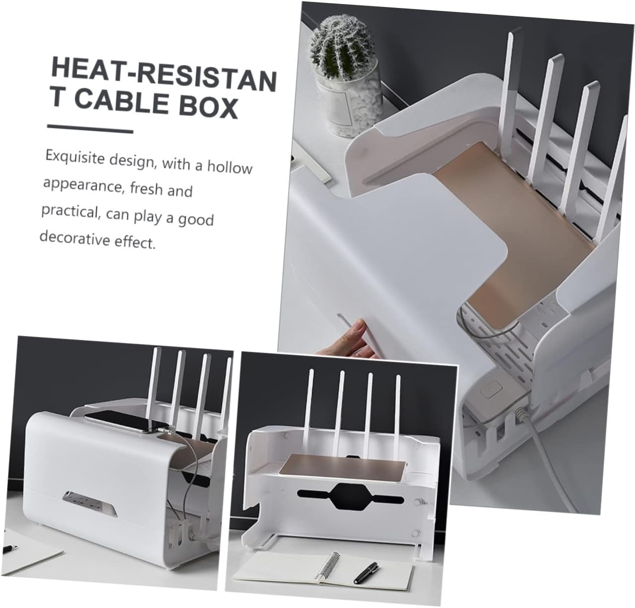 Homoyoyo Home Router Storage Box Dual Layer Cable Organizer Hollow Design for Efficient Wire Management Suitable for Office and Living Room Use