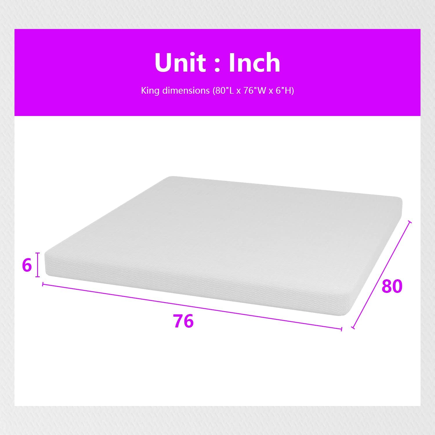 PayLessHere | 6 Inch King Mattress | Medium Firm Base Foam Mattress | Removable Washable Zipper Cover | Breathable & Comfortable | White | Bed in a Box | CertiPUR-US Certified