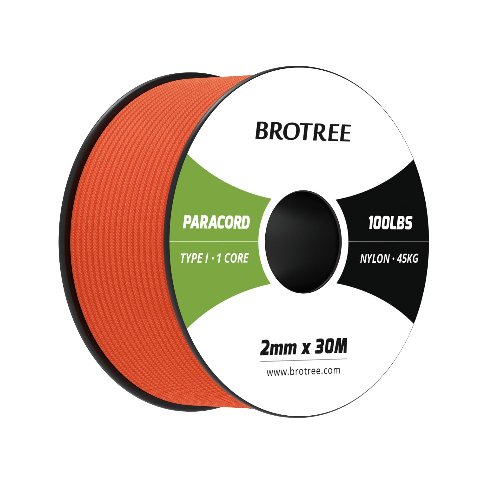 Brotree Paracord 2mm 30M 100% Nylon Rope 1 Strand Parachute Cord for Outdoor, Craft, DIY - 45kg Breaking Load (Neon Orange)
