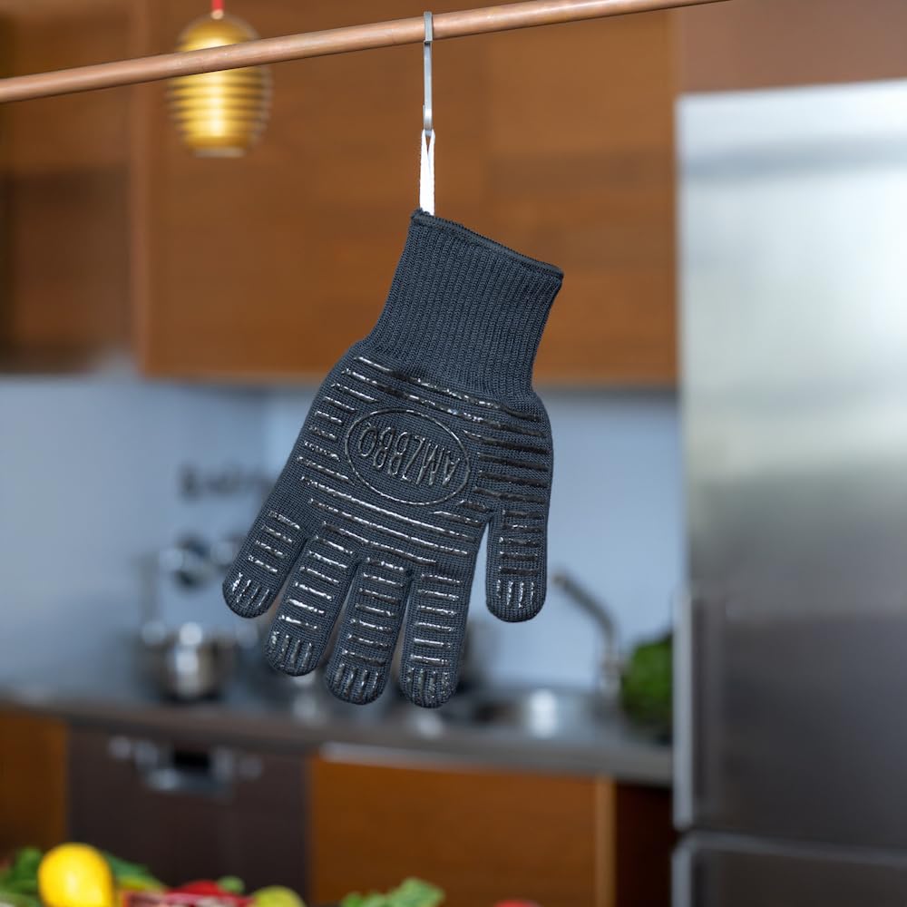AMZBBQ® Premium Grillhandschuhe – Hitzebeständige Ofenhandschuhe bis 350°C – Flammhemmende Kaminhandschuhe – Topf- und Backofenhandschuhe – Grill- und Dutch Oven Zubehör - EN407 Zertifiziert Gr. L/XL