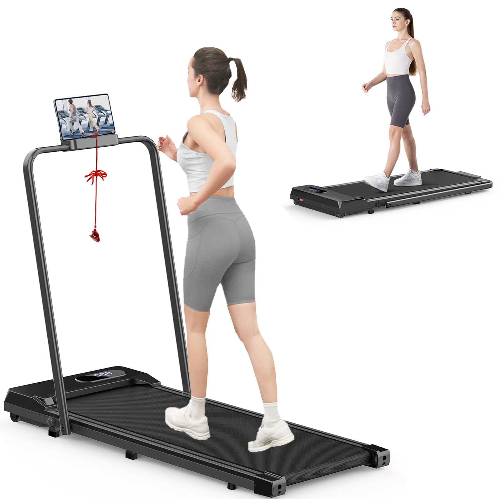 Dskeuzeew Under Desk Treadmill Walking Pad with Bluetooth&Remote, 2-in 1 Electric Treadmill Running Jogging Machine Max 265lb(Red&Black), 47*20*5''