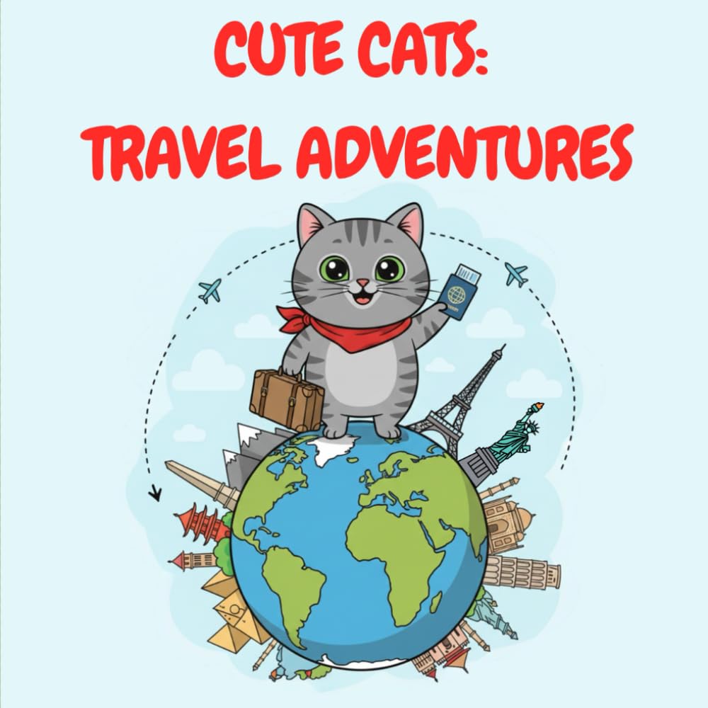 Cute cats: Travel Adventures: Cat-Themed Travel Destinations from Around the World. A Detailed and Relaxing Coloring Book for Teens, Adults, and Travel Lovers