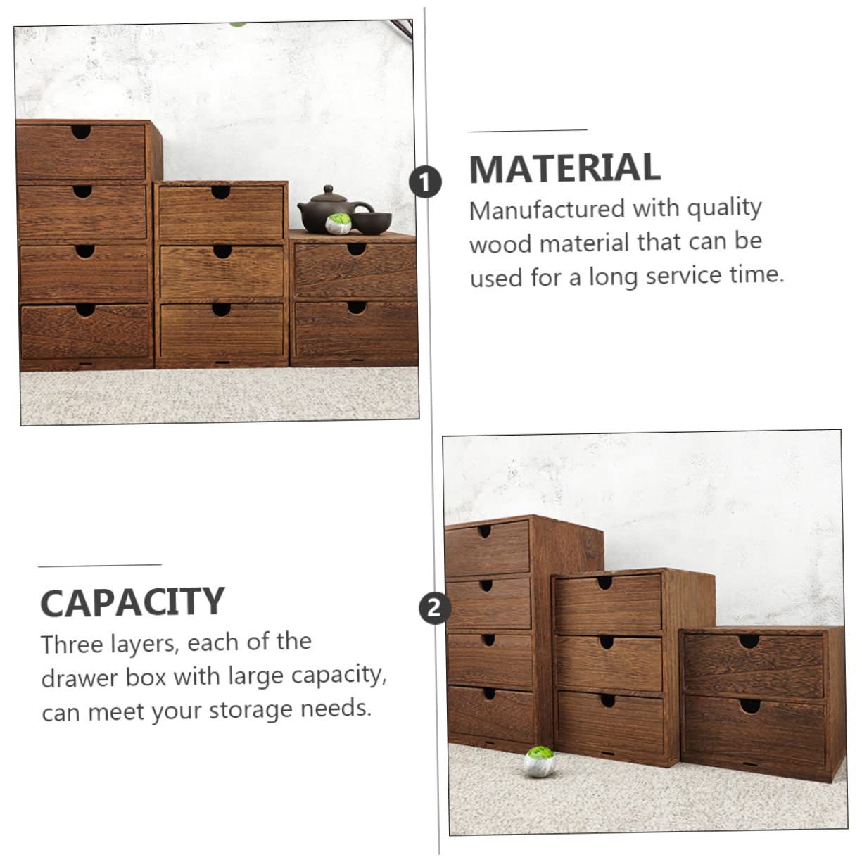 Boîte de rangement en bois marron avec 3 tiroirs – Bureau coulissant pour solutions de rangement à domicile et bureau, étagère élégante et fonctionnelle pour un espace de travail sans encombrement