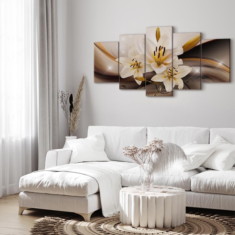 Cuadros B&D XXL - Cuadro en Lienzo Flores Lirios 200x100 cm 5 piezas - Impresión en material tejido no tejido cuadros decoracion salon modernos lienzos - Naturaleza Abstracto b-A-0251-b-n