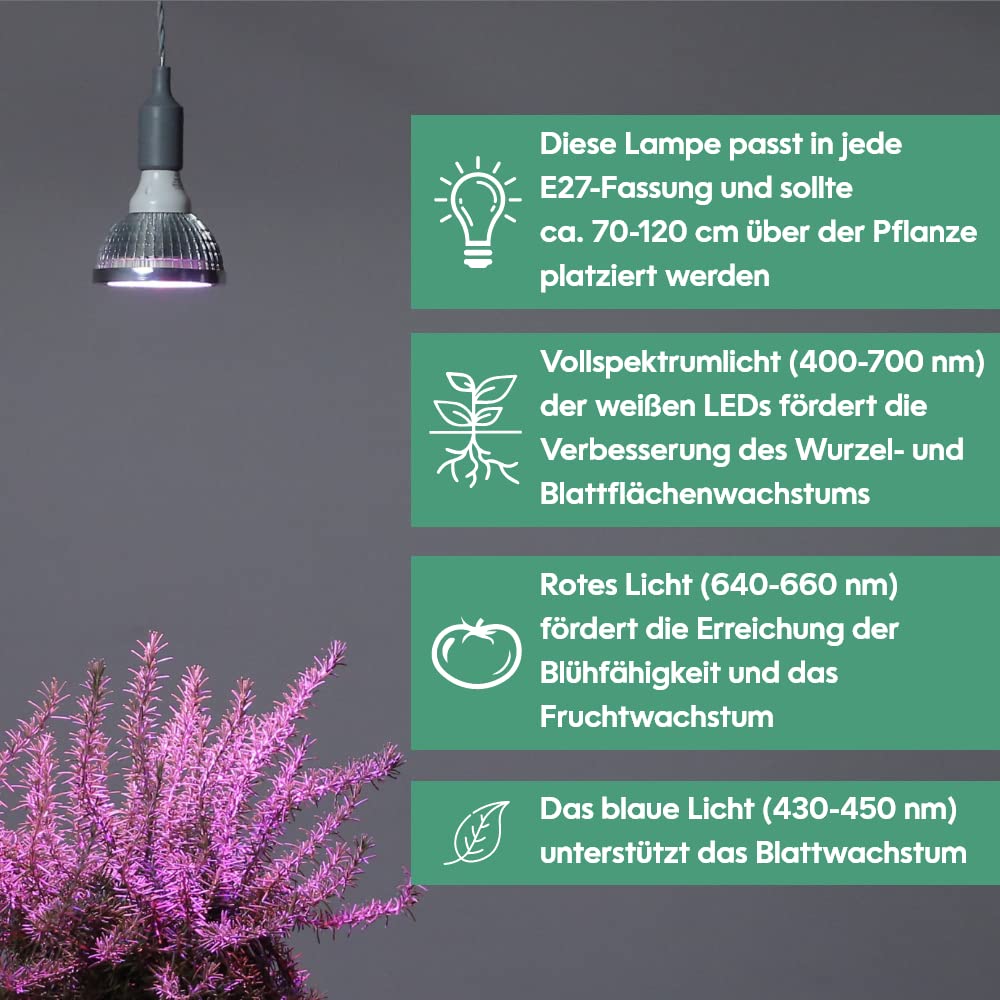 Parus by Venso LED Pflanzenlampe Vollspektrum Cultura LED Lampe E27 18W 60°, Wachstumslampe für Pflanzen wie Kräuter-, Gemüse- und Blühpflanzen, Parus Pflanzenlampe LED Vollspektrum Pflanzenlicht