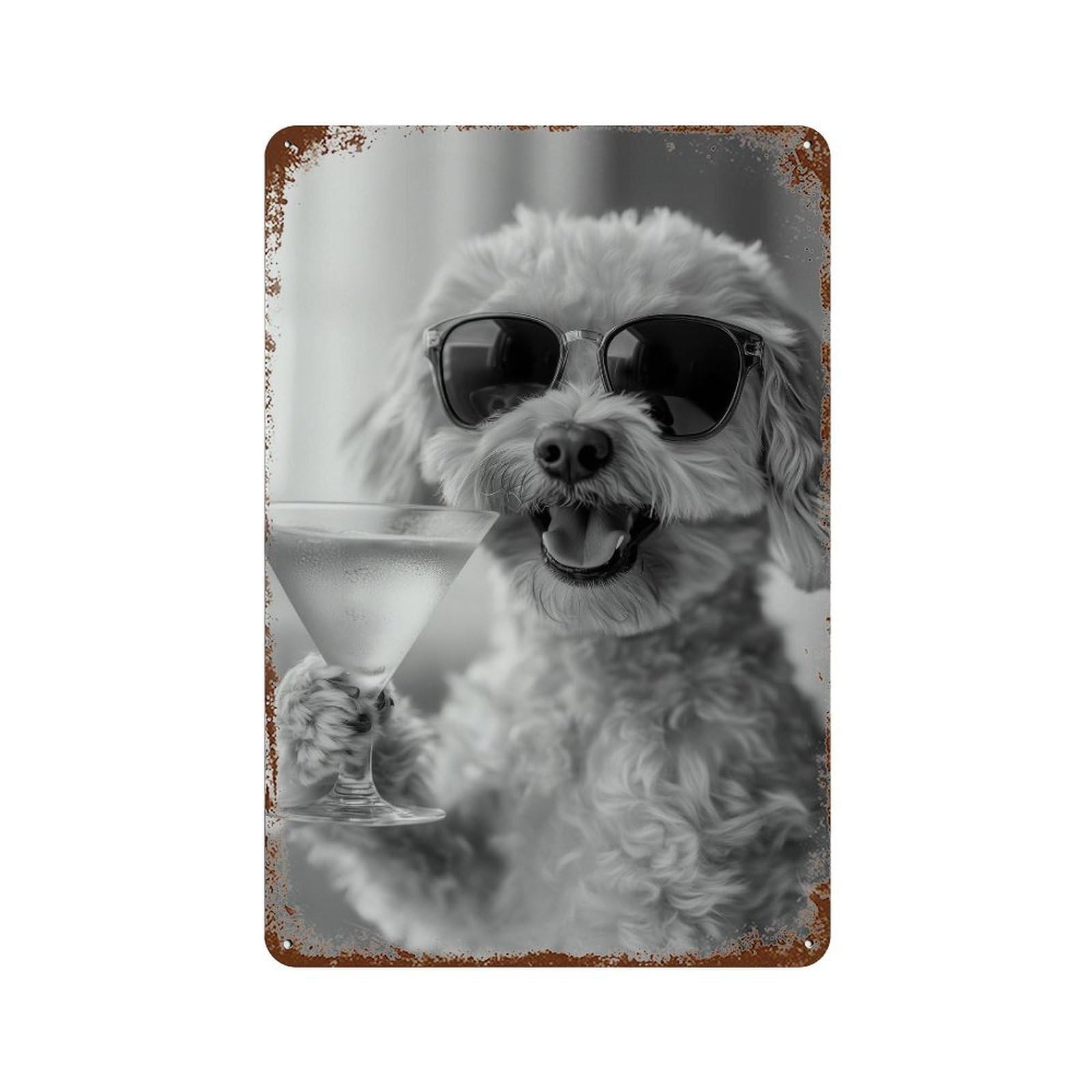 xiaoxiaoshen Cavachon Drinking Cocktail Print Wall Decor Art Metal Tin Poster Modern Home Decor Art Home Bar Shop Decorations Vintage Sign 30x20cm