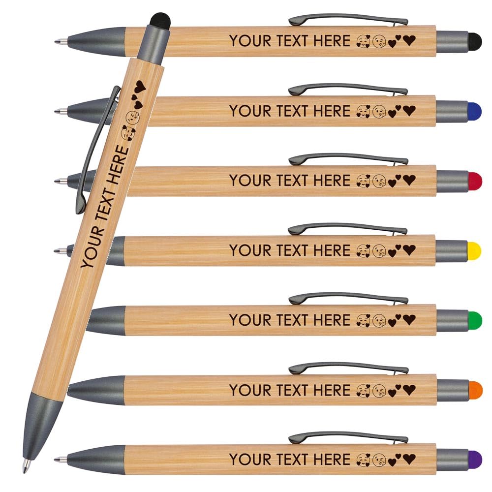Persoalisied Wooden Ballpoint Pen with Touch Function Including Engraving | Customisable Icons | Ballpoint Pen with Engraving | Personalised Gifts Ballpoint Pen (Black, Pack of 200)