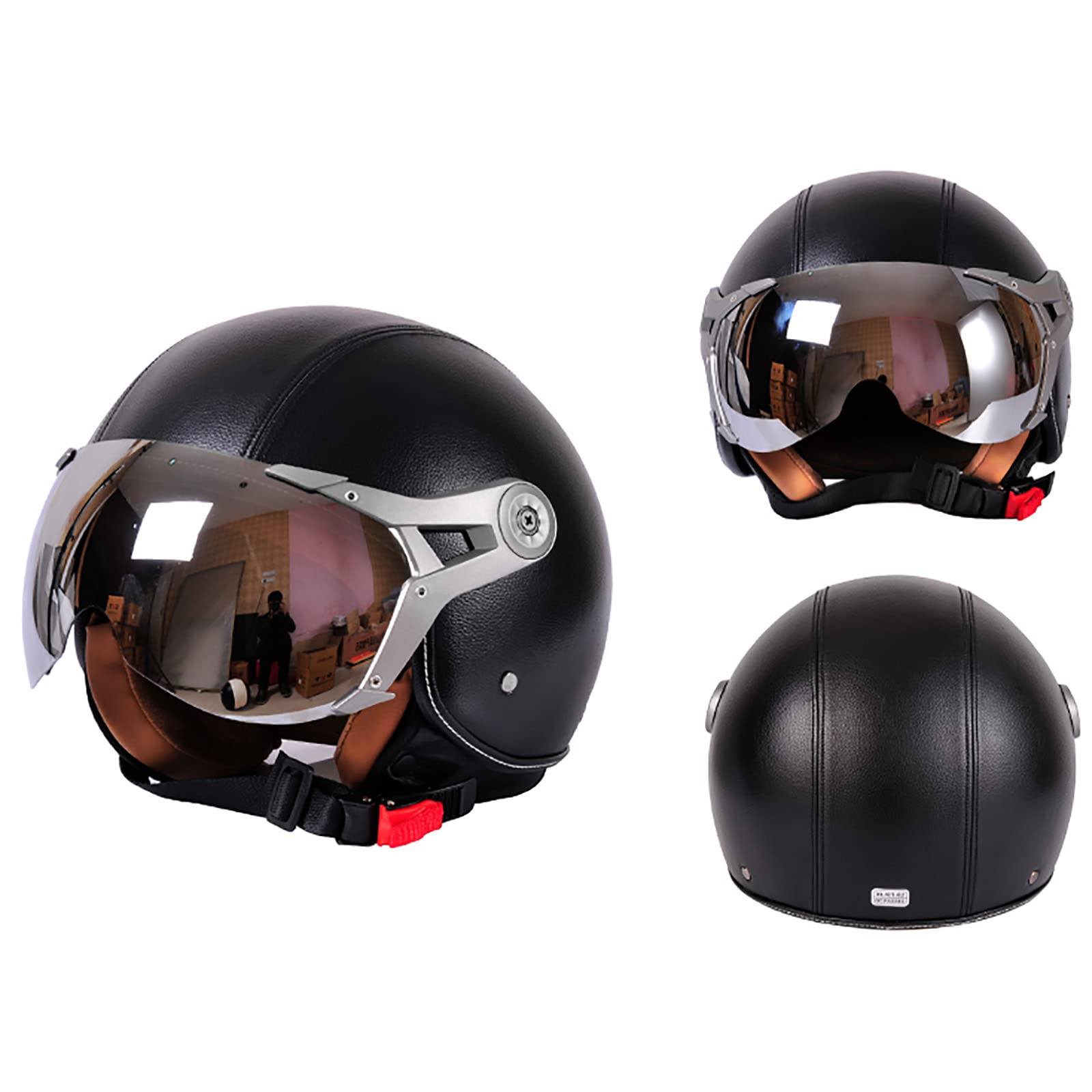 JATIBOSH Medio Casco Retro Tratamiento De Fortalecimiento, Antiarañazos Motocicleta Casco, Lentes Chapadas En Plata Clara De Primera Calidad Jet Ciclomotor Abierto Cascos, Certificación ECE