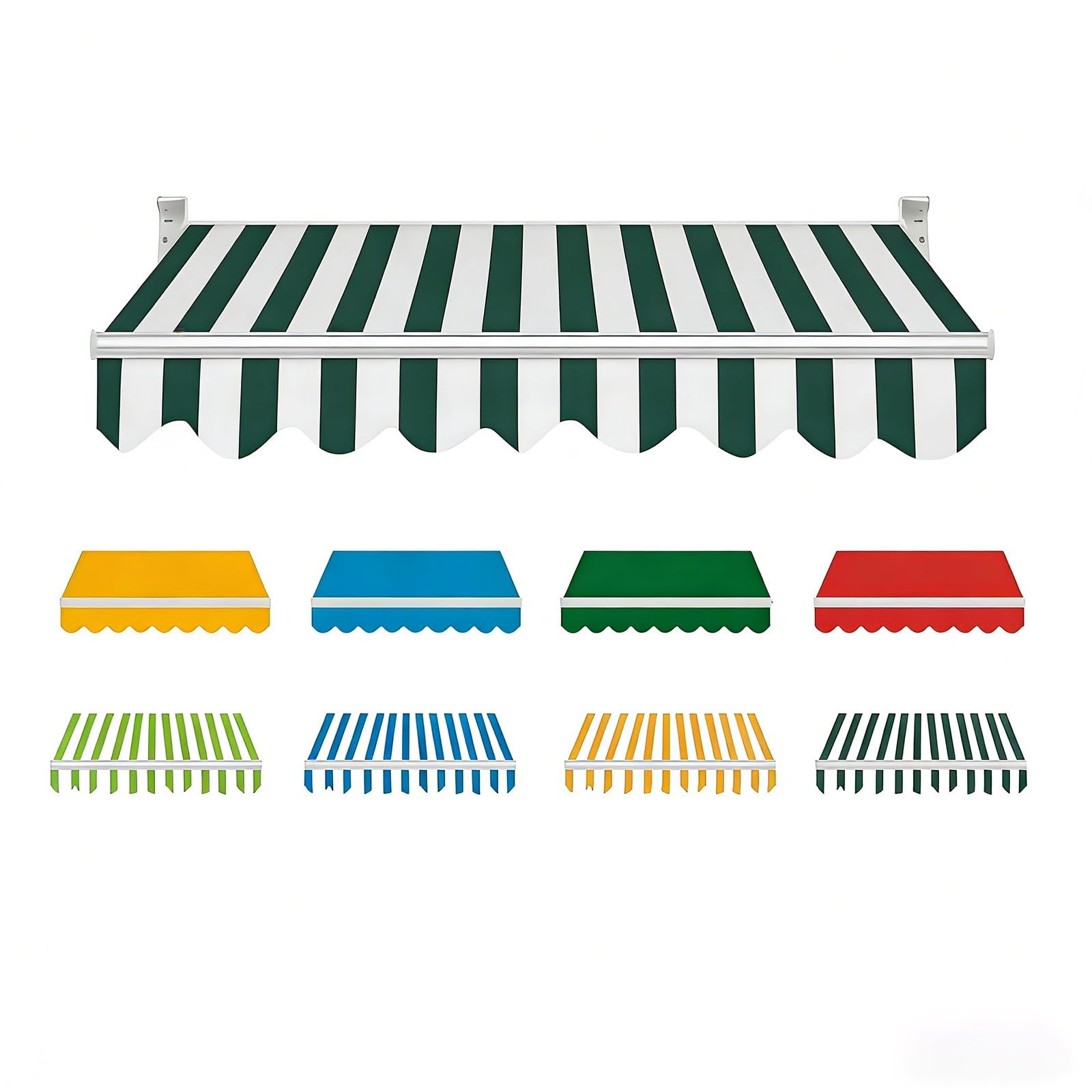 Pbwerigl Green White Awning Retractable Canopy, Outdoor Awning Fabric Replacement Waterproof(,16X10ft/500X300cm)