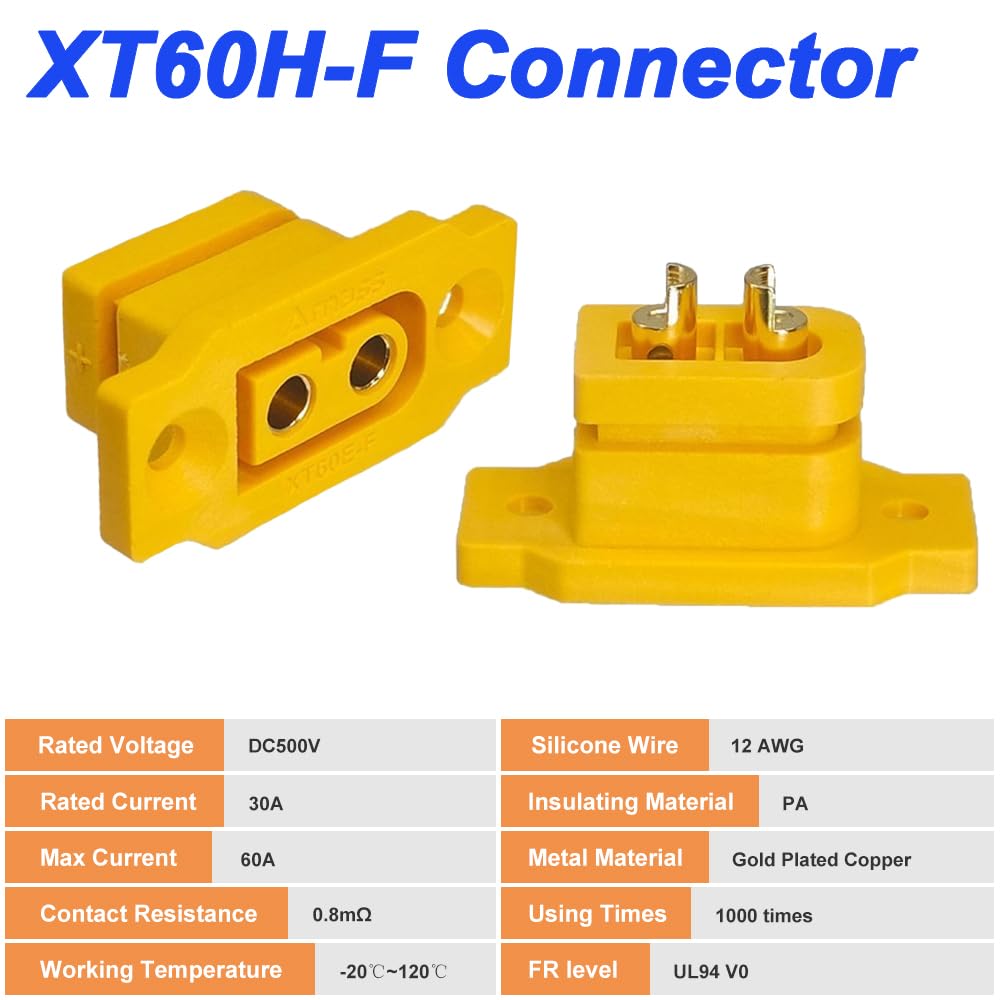 Amass 5 Paia Connettori XT60E-F Femmina E XT60H Maschio Con Cavo 12AWG – Per Batterie Lipo RC Drone FPV