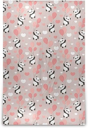 Panda Balloon Cartoon Pink Cozy Bed Blanket for Adults Kids, Ultra-Soft Spring Blanket for Bed Living Room 60"x90"