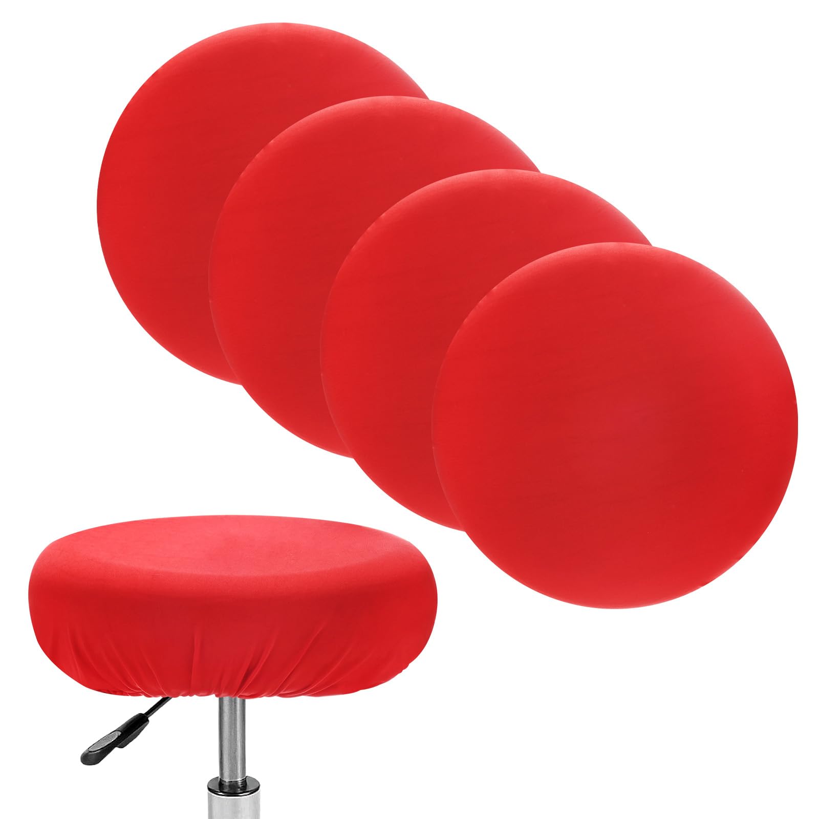 M METERXITY 4-Pack Bar Stool Covers Round, for 12-15 Inch Spandex High Stretchy Fabric Seat Covers with Elastic Bands for Bar Stool/Round Cushion [Red]