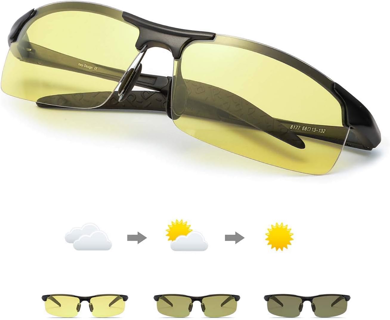TJUTR Mens Photochromic Night-vision Glasses for Driving, Polarized Anti Glare Lens for Night-Driving Safety Day&Night