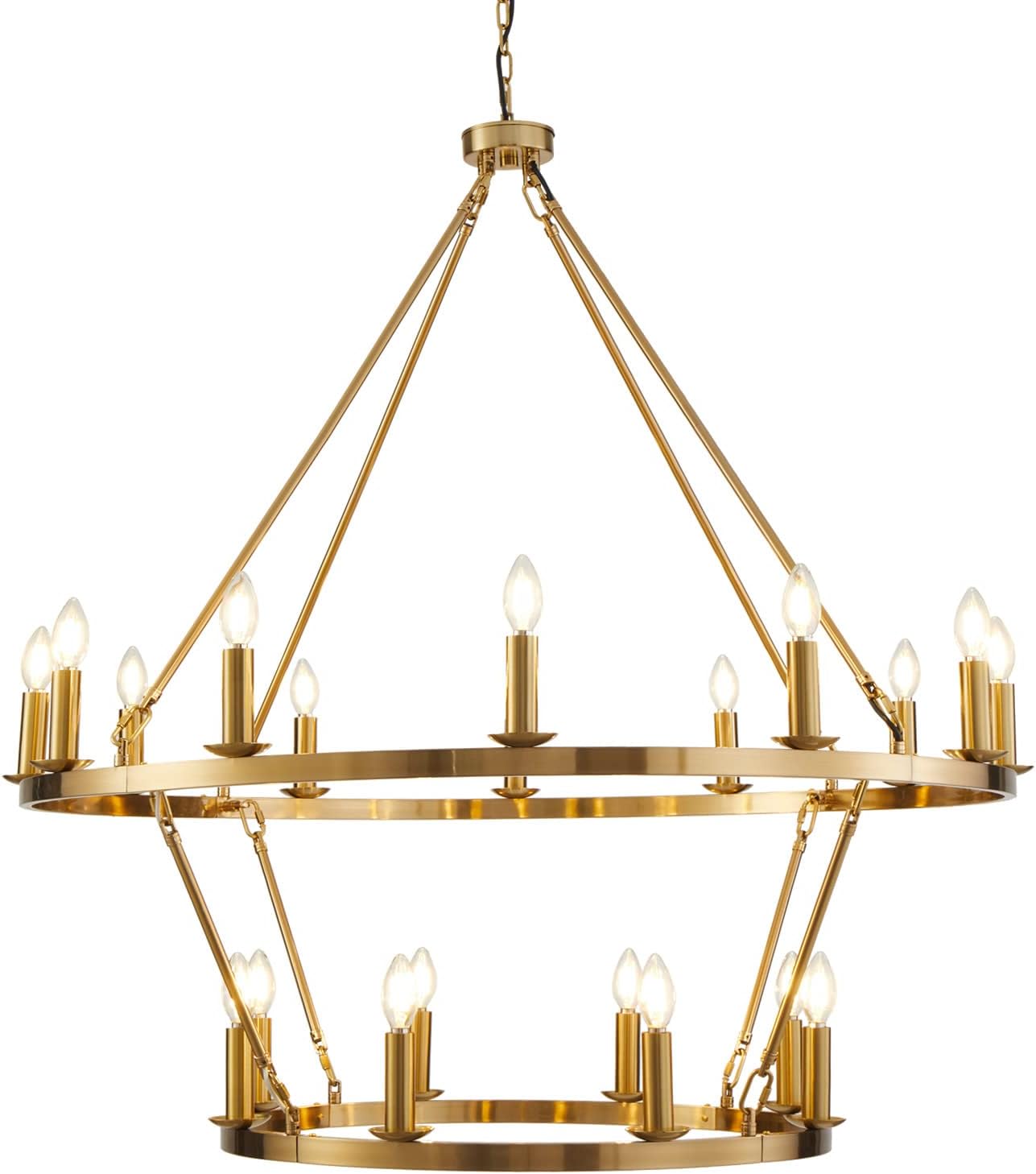 Wagon Wheel Chandelier Gold D40 20-Light Round Farmhouse Ceiling Pendant Light Fixture, Round Rustic Hanging Lighting for living room, dining room, kitchen island (Gold,40Inch 12+8 Lights)