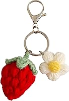 Ensiolau Handmade Crochet Strawberry Flower Keychain - Cute Handwoven Keyring for Keys Bags Wallets, Ideal Gift for Women Girls