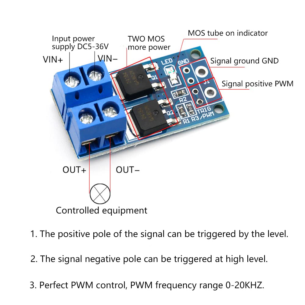 Produktbild von 20x MOSFET-Treibermodul 5–36 V / 15 A (30 A Spitze) – Dual-MOS, PWM-kompatibel (0–20 KHz), Für Arduino, SPS & Leistungssteuerung – Kompaktes Schaltmodul