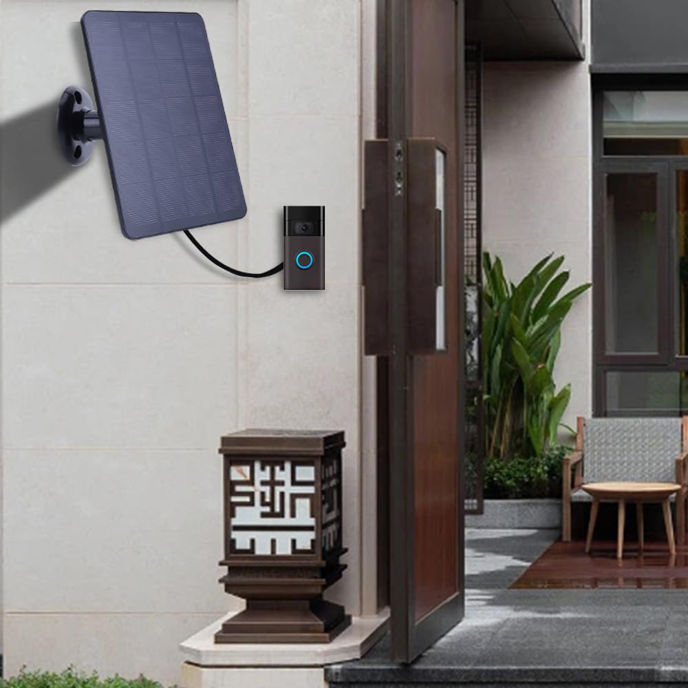 Panel de carga solar de 4 W, 5 V, impermeable, cargador de batería solar de 360°, soporte ajustable con cable de carga de 9.8 pies para timbre de video Ring 4/3/2